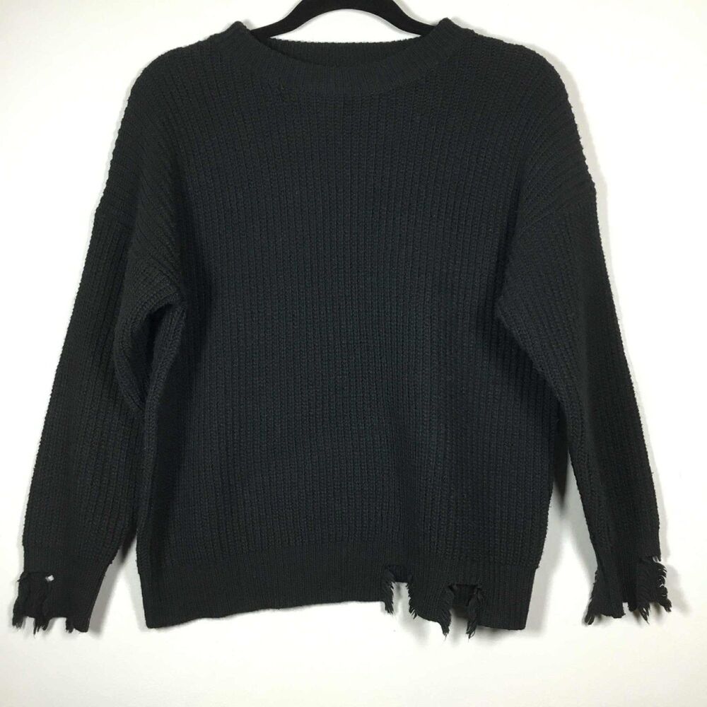 Pink‎ Diamond Black Oversized Distressed Sleeve Grunge Goth Sweater S Autumn
